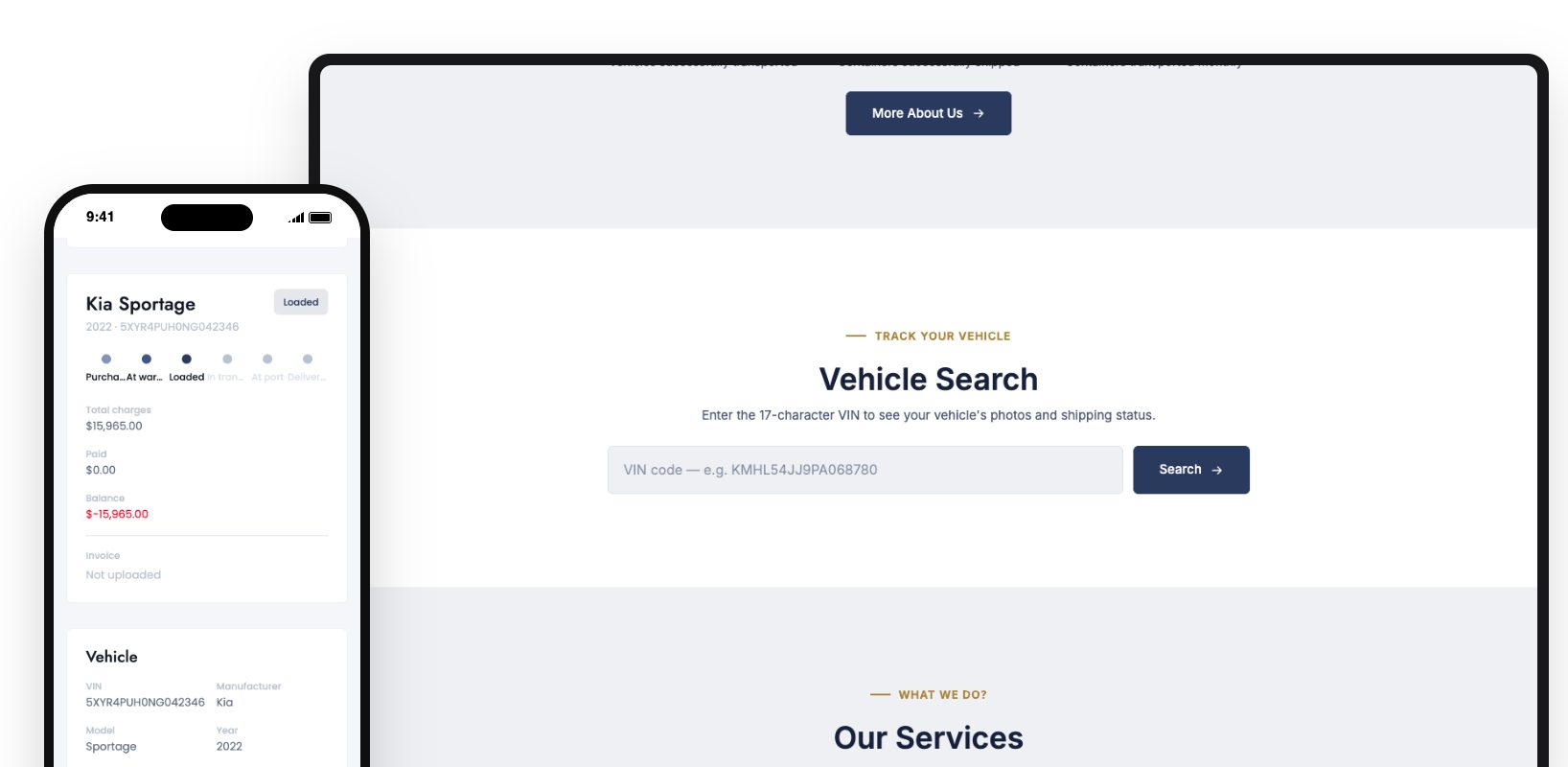 VIN tracking on the website